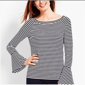 Talbots Petites White and Navy Striped 3/4 Flared Sleeve Scoop Neck Top size SP